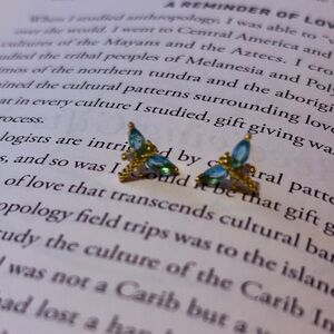 Dragonfly dainty stud earrings blue cubic zirconia